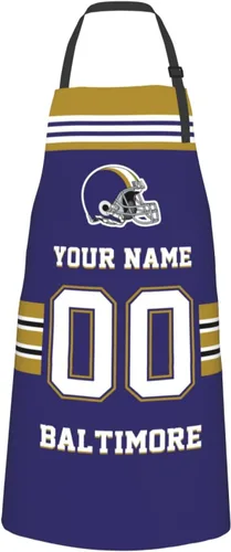 Vista 34 de Delantales personalizados del estilo del fútbol, delantal personalizado de la cocina del nombre y del número, delantales impermeables modificados