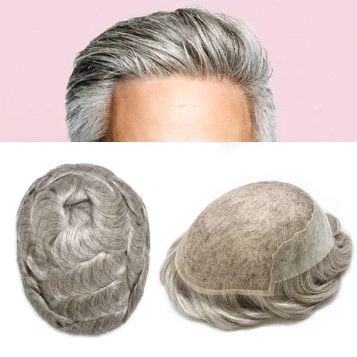 Vista 103 de Toupee para hombres pieza de pelo suave suizo encaje real sistema de cabello humano reemplazo blanqueado nudo mens tupé sistema de pelo para hombres