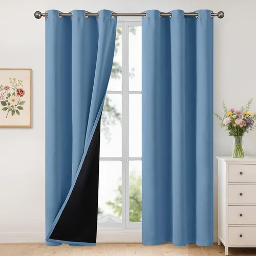 Vista 197 de YoungsTex - Cortinas 100% opacas para dormitorio, con aislamiento térmico y ojales, cortinas oscuras negras con capa pesada para ventana de sala