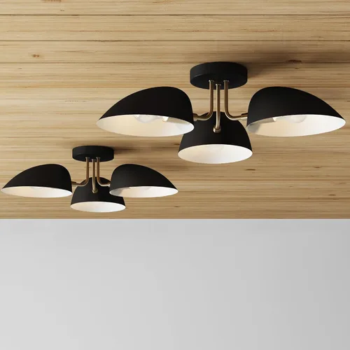 Vista 11 de Nathan James Argo - Lámpara de techo semi empotrada al ras, 3 luces, iluminación retro moderna con pantallas redondeadas blancas para pasillo, Latón