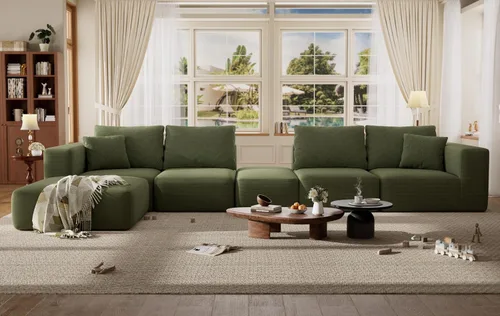 Vista 7 de Sofá modular de 152 pulgadas, sofás grandes sin hueso para sala de estar, moderna pana de felpa, sofá de nube seccional de gran tamaño con asiento