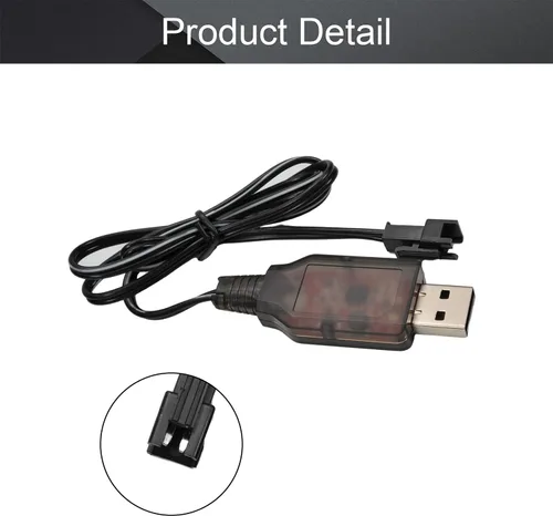 Vista 4 de Fielect Cable de carga USB de 4.8 V 250mA con conector SM-2P enchufe para coche RC Ni-MH Ni-CD batería