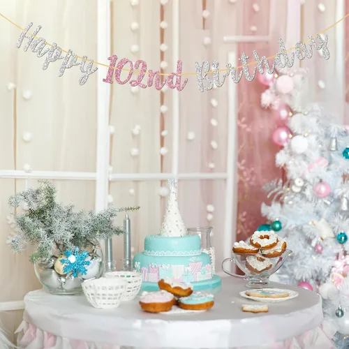 Vista 4 de Cartel de feliz cumpleaños número 102, pancarta para mujeres de 102 años, regalos de cumpleaños 102, decoraciones de guirnalda de fiesta de saludos