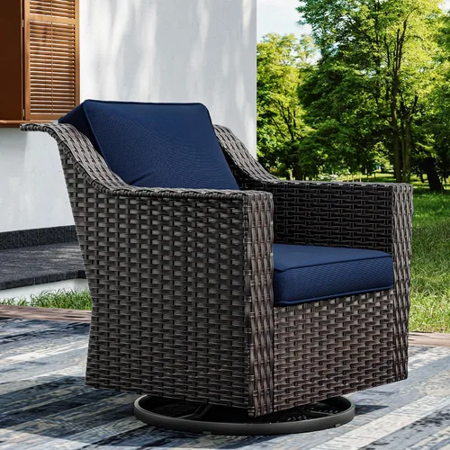 Vista 58 de Joyside Juego de 2 sillas de mimbre para patio, muebles de ratán para exteriores con reposabrazos anchos y cojines gruesos, tamaño grande mejorado