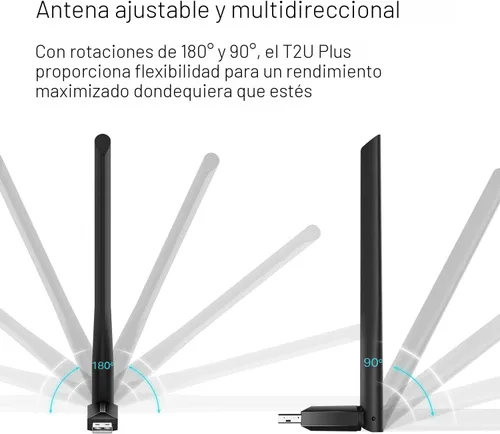 Vista 3 de TP-Link Adaptador de WiFi USB AC600 para PC (Archer T2U PLUS) - Adaptador de red inalámbrica para escritorio con 2.4GHz, antena de doble banda