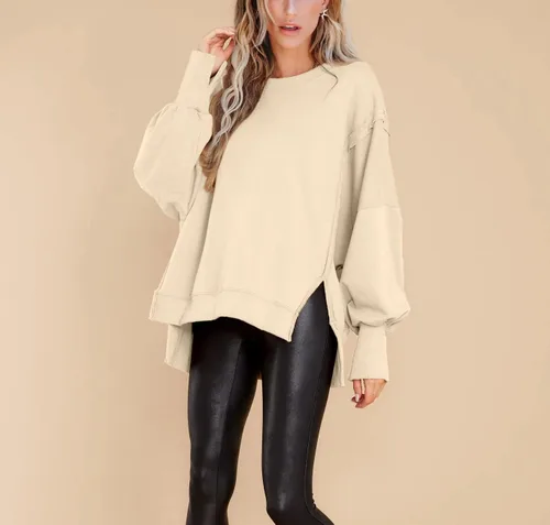 Vista 3 de BWQ - Sudadera de gran tamaño para mujer, cuello redondo, manga larga, sin botones, tallas S-2XL