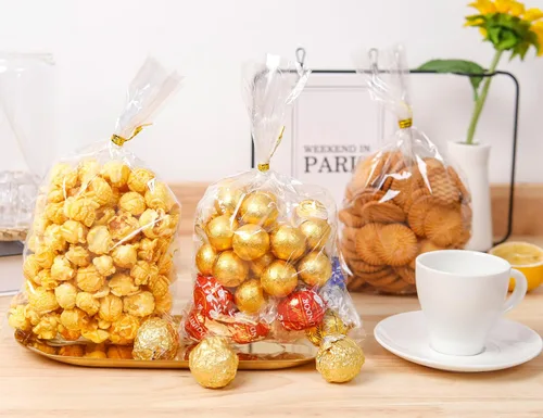 Vista 7 de LOKIQNG - Paquete de 100 bolsas de celofán, bolsas de plástico transparentes para galletas, bolsas de dulces con lazos giratorios y 100 bolsas