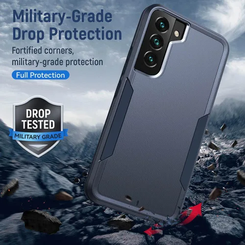 Vista 7 de Funda diseñada para Samsung S22 (no para S22 Ultra y S22 Plus), resistente, resistente, a prueba de golpes, soporte de carga inalámbrica, funda Azul