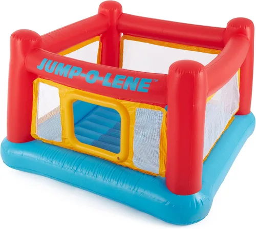 Vista 2 de Intex Jump-O-Lene - Casa inflable de rebote para cama elástica con puerta de arrastre y pequeña bola de plástico multicolor divertida para hoyo