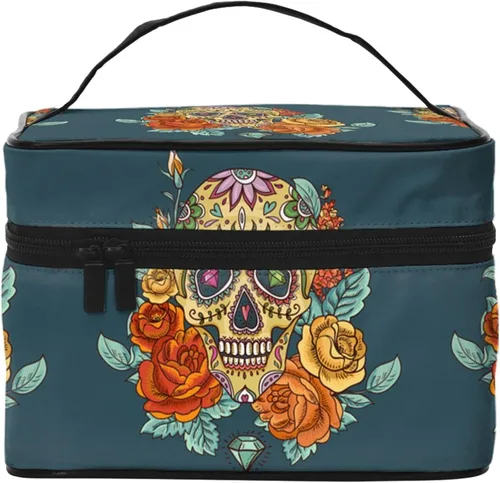 Vista 10 de Bolsa de maquillaje con asa, estuche de cosméticos con cremallera, bolsa de aseo portátil de viaje para mujeres y niñas, duradera, 1 Foto