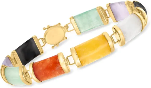 Vista 3 de Ross-Simons Pulsera Good Fortune en oro amarillo de 14 quilates, Gema, Jade
