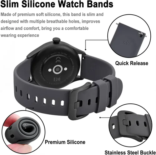 Vista 37 de BISONSTRAP Correas de reloj de silicona, correas de reloj delgadas con liberación rápida, 0.787 in, negro con hebilla negra