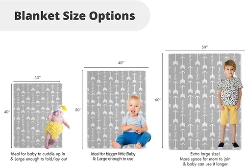 Vista 5 de Mantas personalizadas de flecha gris Minky con nombre, mantas personalizadas para niños y niños, manta de felpa suave para bebés recién nacidos