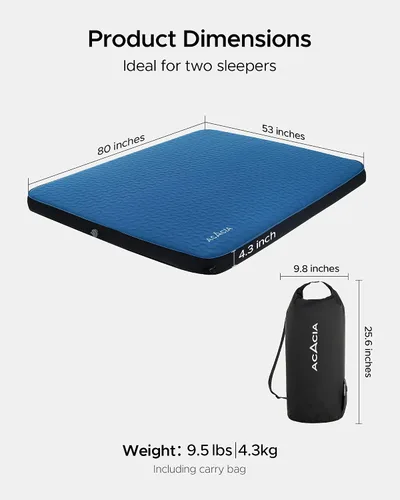 Vista 11 de Acacia 4" Thick Self Inflating Sleeping Pad with Foam, Innovative Y-Shaped Telescopic Structure, Ultraportable Camping Air Mattress with Pump Sack