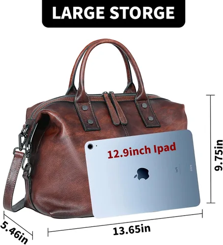 Vista 5 de Iswee - Bolso de hombro de cuero genuino, bolso tote con diseño de morral, con asa superior, bolso de gran capacidad, bolso cruzado