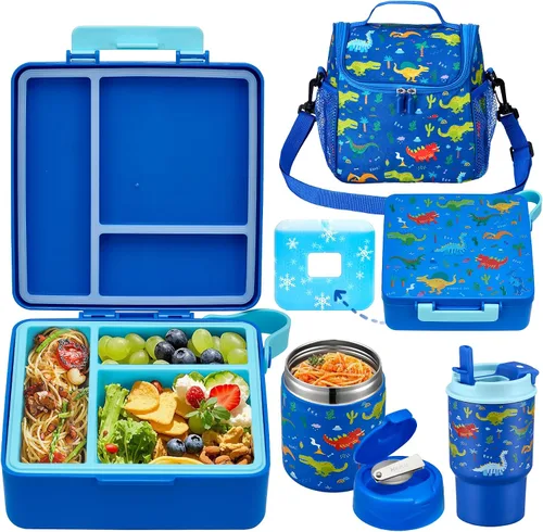 Vista 10 de Lonchera Bento para niños con termo de sopa de 17 onzas, botella de agua aislada y bolsa de almuerzo aislada, a prueba de fugas, contenedor