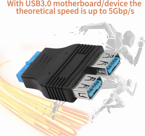 Vista 5 de YACSEJAO Adaptador de 19 pines a USB 3.0 A, adaptador plano de placa base de puertos hembra dual USB 3.0 A, paquete de 2