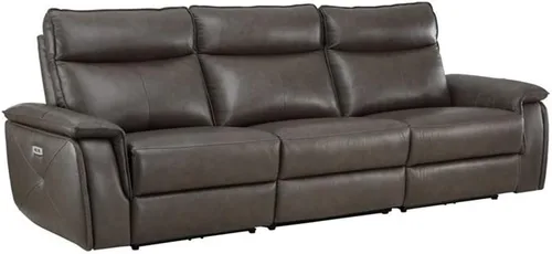 Vista 8 de Pemberly Row Sofá reclinable doble de cuero de 110" con reposacabezas en beige