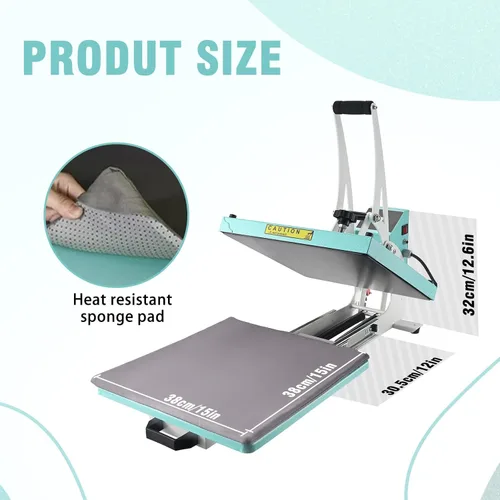 Vista 5 de ColorSub 15x15 Prensa Térmica para Camiseta con Cajón Deslizante, Máquina de Prensa Térmica para Sublimación, Azul Verde