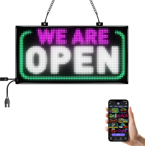 Vista 13 de Señal LED de desplazamiento de doble fila, panel de matriz LED flexible programable, control por aplicación Bluetooth, texto DIY, patrones