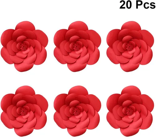 Vista 2 de Decoración de flores artificiales 3D de flores rojas para decoración de bodas (rojo 7.9 in)