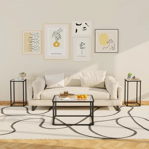 Vista 9 de Garden 4 you Mesa auxiliar de cristal, mesa auxiliar rectangular con marco de metal, moderna mesita de noche para oficina, dormitorio, sala de Negro