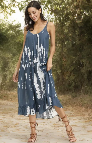 Vista 6 de BUENOS NINOS - Vestido largo de estilo bohemio, estampado floral y cuello en V, para mujer, vestido de estilo étnico con tirantes delgados
