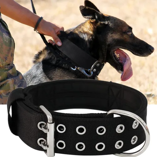 Vista 12 de Collar de perro para perros grandes, collares negros de 2 pulgadas con asa para perros de raza extragrande, collar táctico de nailon K9 resistente