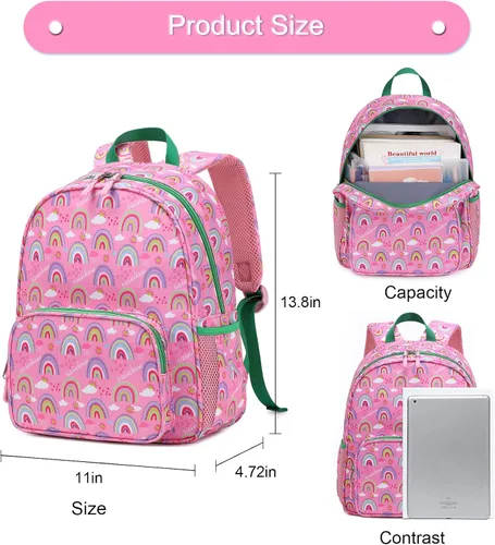 Vista 6 de BUG Mochila infantil para niñas y niños, Arco iris rosado, Mochilas tipo mochila