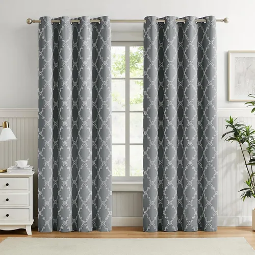 Vista 12 de Melodieux Cortinas 100% opacas de 96 pulgadas de largo para sala de estar, dormitorio estilo marroquí, aislamiento térmico, ahorro de energía