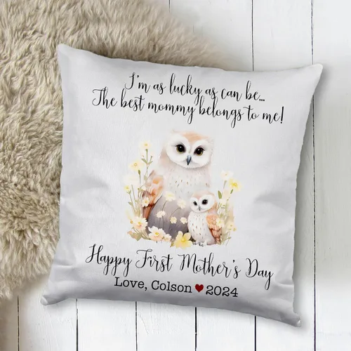 Vista 2 de Funda de almohada personalizada para el primer día de la madre, diseño floral de búho, funda de almohada personalizada para el día de la madre Búho