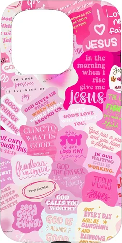 Vista 14 de Funda estética para iPhone 16 con versículos bíblicos cristianos con citas positivas