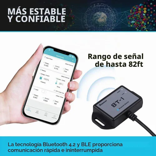 Vista 5 de Puerto de comunicación RS232 compatible con módulo Bluetooth Renogy RJ12, controladores de carga Rover/Wanderer/Adventurer, BT-1, color negro