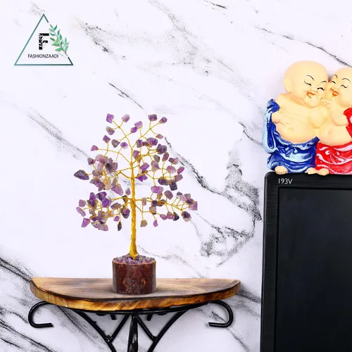 Vista 5 de FASHIONZAADI Árbol de dinero bonsái de amatista, árbol de dinero de cristal Feng Shui, piedras preciosas de chakras, cristales curativos de buena