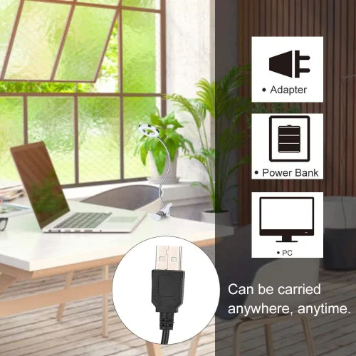 Vista 8 de Luz LED de lectura, lámpara de maquillaje, carga USB, ajustable, salón de belleza, luces LED de escritorio con clip para cejas, labios, extensión