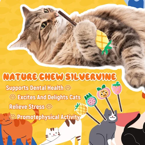 Vista 4 de Ptwola 4 piezas de fruta natural Silvervine Sticks Gato Gatitos Masticar