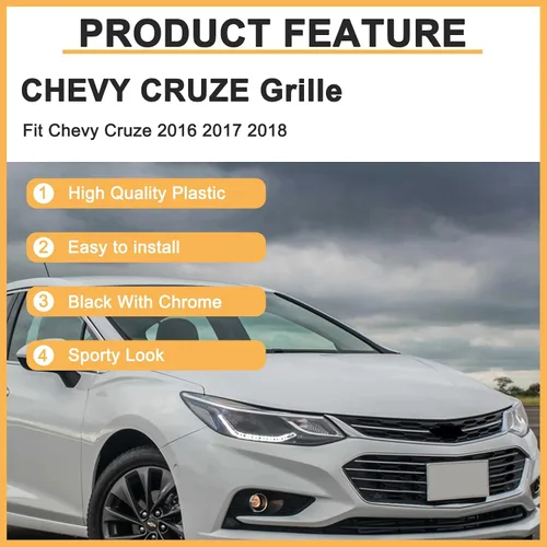 Vista 6 de Parachoques delantero superior inferior rejilla para Chevy Cruze 2016 2017 2018 Parrilla frontal de malla de panal