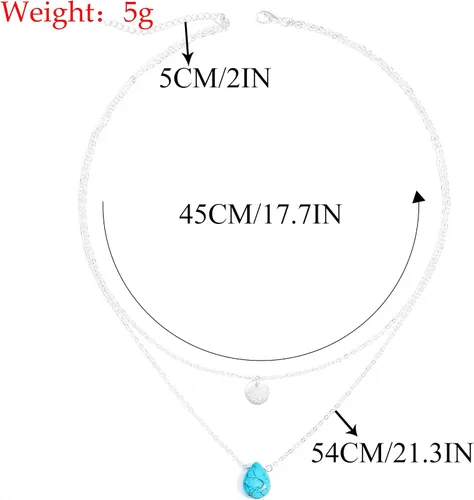 Vista 2 de Jovono Collares de turquesa azul con dije de lentejuelas multicapa para mujeres y niñas