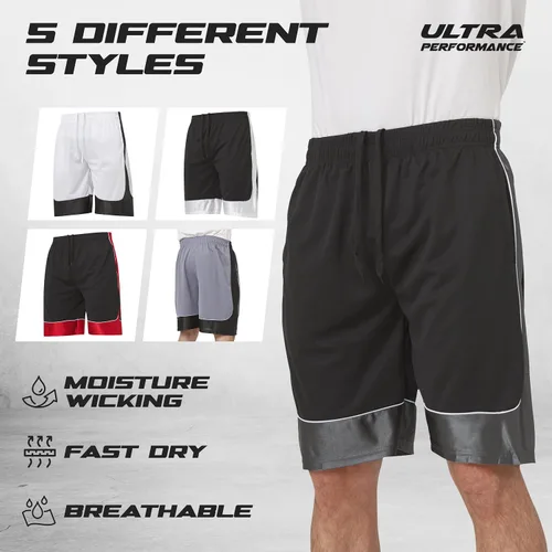 Vista 5 de Ultra Performance Paquete de 5 pantalones cortos para hombre, pantalones cortos atléticos de gimnasio, pantalones cortos de baloncesto para hombres