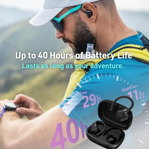 Vista 5 de JVC Fitness Series Auriculares inalámbricos deportivos True Wireless con ganchos ajustables, cancelación activa de ruido, modo de sonido ambiental