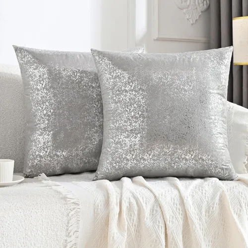 Vista 15 de JELLYMONI Juego de 2 fundas de almohada decorativas brillantes, fundas de almohadas decorativas con purpurina dorada de 16 x 16 pulgadas para sala