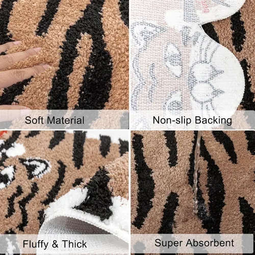 Vista 4 de Alfombra de baño con forma de tigre marrón lindo para baño, antideslizante, absorbente, decoración de animales de dibujos animados, alfombra