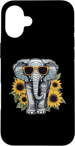Vista 23 de Elephant with Sunglasses and Sunflowers Case for iPhone 16