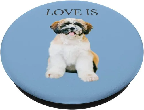 Vista 2 de Shih Tzu - Camiseta para mujer y hombre, diseño con texto en inglés "Love", para perro, mamá, papá, mascota, cachorro, con agarre y soporte