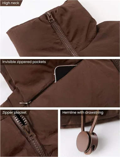 Vista 2 de Uaneo - Chaleco acolchado corto, sin mangas, con cuello alto y cremallera para mujer