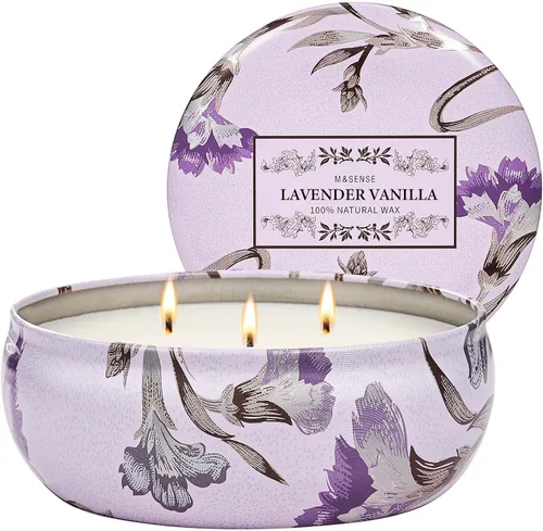 Vista 8 de M&SENSE Velas aromáticas de bayas cítricas, vela grande de lata de soja de 3 mechas, más de 40 horas de tiempo de combustión, cera vegana 100%