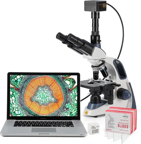 Vista 13 de Swift Microscopio trinocular compuesto SW350T, aumento 40X-2500X, cabeza de Siedentopf, etapa mecánica de dos capas, con cámara Swiftcam de 5