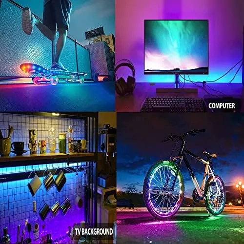 Vista 2 de Tira de luces LED alimentadas por batería con control remoto de 24 teclas, tira de luz de fondo de TV para interiores y exteriores