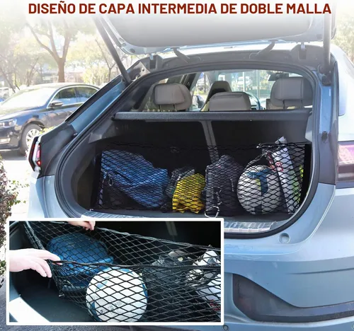 Vista 6 de AWELCRAFT Red de carga trasera para automóvil, red organizadora de almacenamiento elástica ajustable, red de almacenamiento de carga para maletero