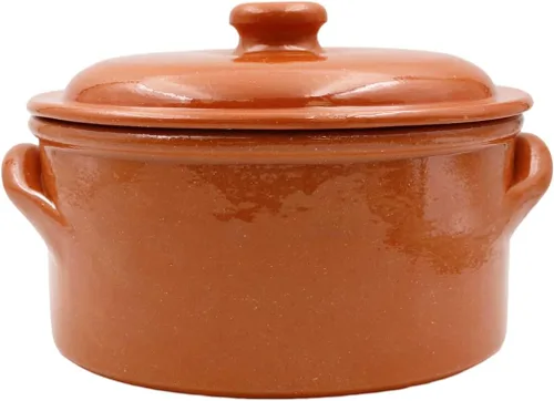 Vista 2 de Olla de cocina tradicional portuguesa hecha a mano con tapa de arcilla de cerámica de terracota